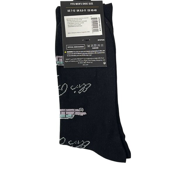 Elvis Presley Men’s Crew Socks Black Pink Cadillac Graphic Music Novelty NWT - Picture 2 of 2